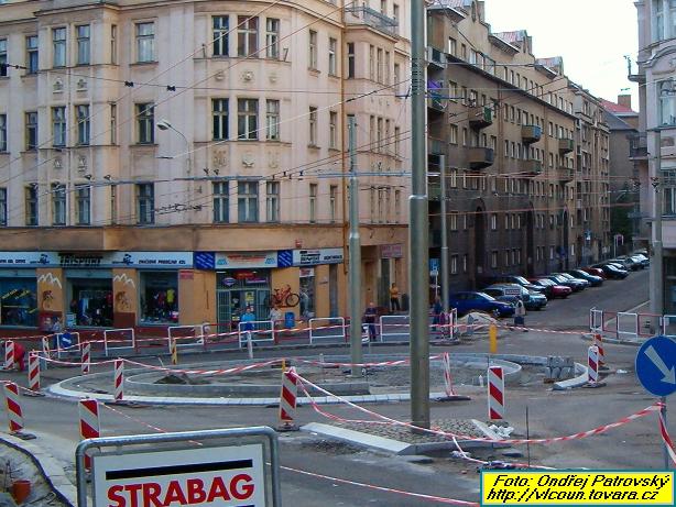 Pohled na rozestavn kruhov objezd Praaka ve smru od sdlit Hornick (Rooseveltova ulice)